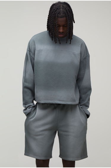 Shrunken Panel Wash Sweatshirt Short Tracksuit - light grey