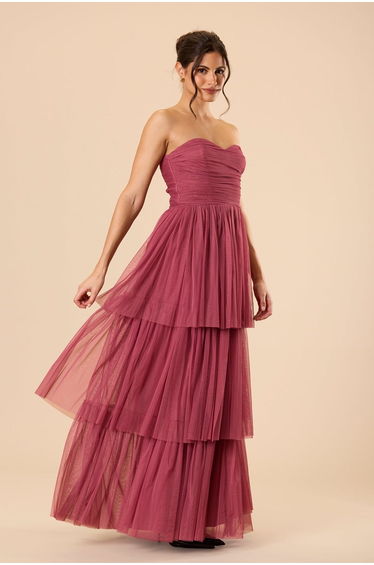 Shaelyn Strapless Tulle Maxi Dress in Orchid