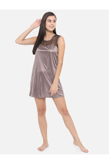 Solid Illusion Neckline Satin Babydoll