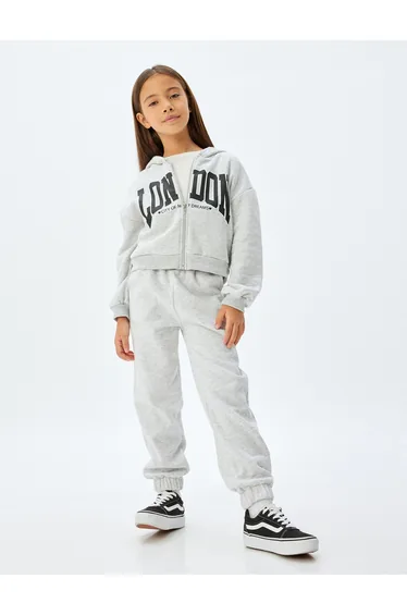 سويتشيرت قصير بهودي بسحاب بطبعة - رمادي 