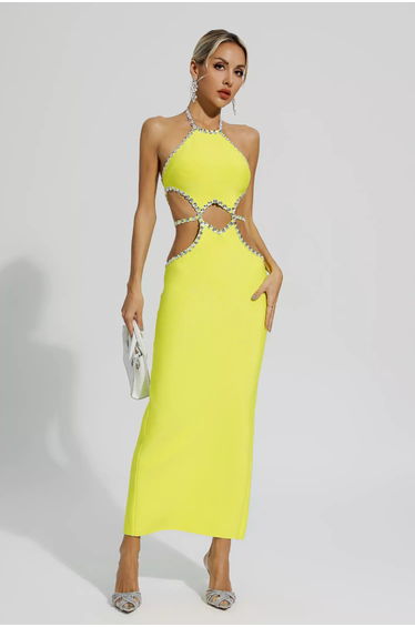 Megan Yellow Cut Out Bodycon Dress