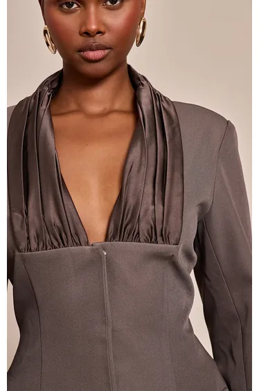 فستان بليزر بطيات - رمادي