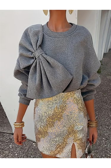 Grey Sweatshirt with Bow Detail