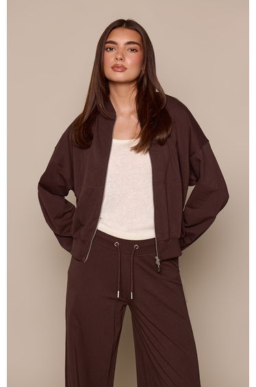 Chocolate Casual Zip Through Bomber