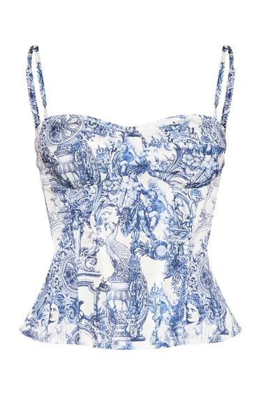 بلوزة كورسية مطبعة - أزرق