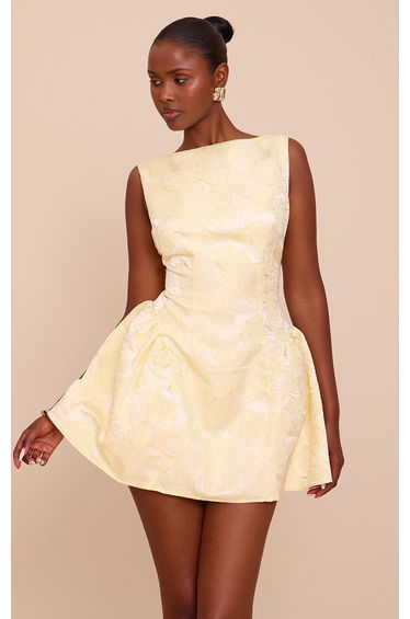 Lemon Floral Jacquard Boat Neck Shift Dress