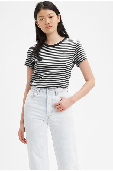 Striped Cotton T-Shirt with Chest Logo