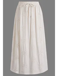Ocean-Inspired Embroidery Cotton Shirt and Maxi Skirt Set in Cream for Beach Days & Resort Wear - 10
