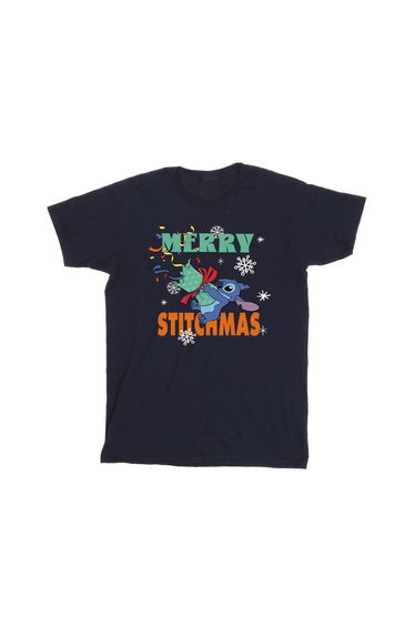 Lilo & Stitch Boys Merry Stitchmas Cotton T-Shirt - Navy Blue