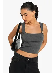 MARL SQUARE NECK TRIM DETAIL TOP