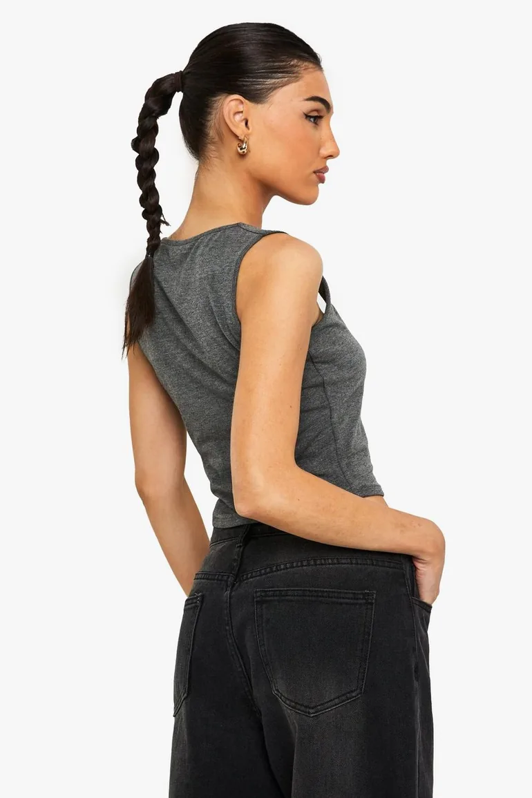 MARL SQUARE NECK TRIM DETAIL TOP - 1