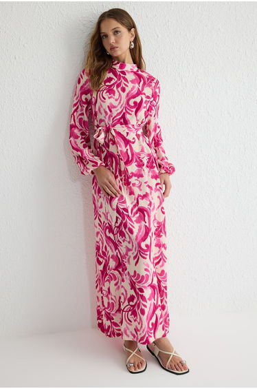 Pink Patterned Woven Viscose Dress