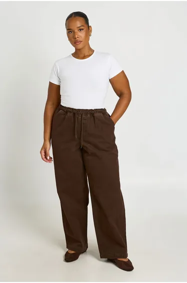 Plus Elasticated Waist Wide Leg Jean - chocolate