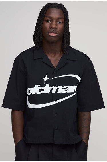 Oversized Boxy OFCLMAN Print Half Sleeve Shirt - black