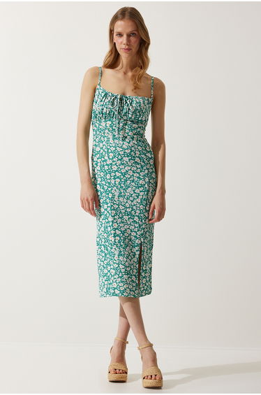 Happiness İStanbul Navy Floral Bodycon Midi Dress