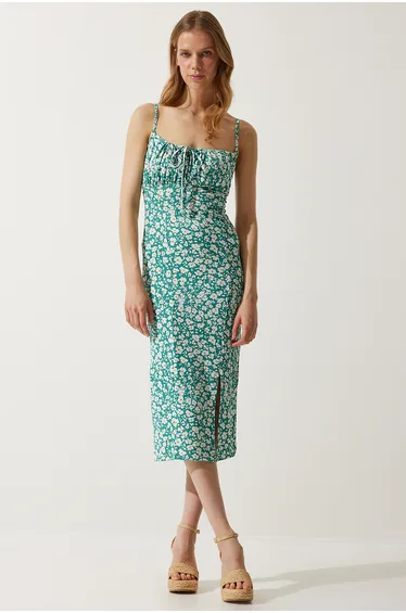 Happiness İStanbul Navy Floral Bodycon Midi Dress