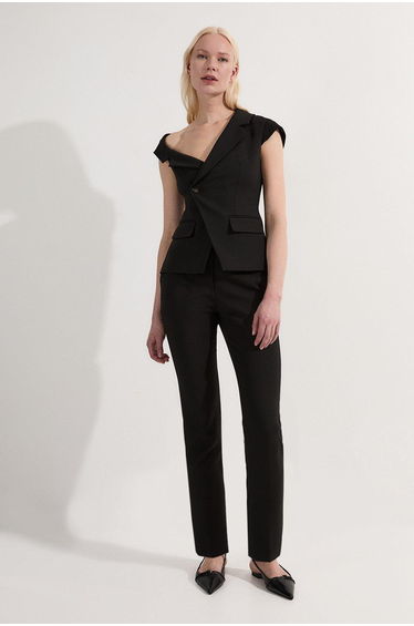 Compact Stretch Asymmetric Collar Belted Tailored Top