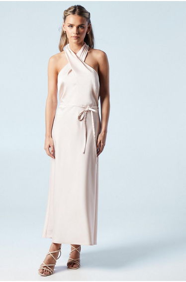 Petite Cross Front Halter Neck Bridesmaids Dress