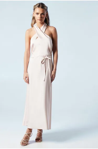 Petite Cross Front Halter Neck Bridesmaids Dress