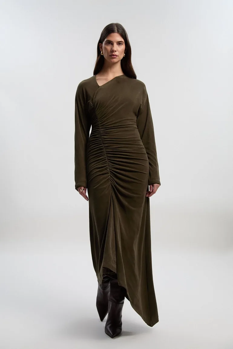 Ruched Detail Brushed Textured Jersey Dress Karen Millen Green : Day Dresses : VogaCloset Oman Ruched Detail Brushed Textured Jersey Dress Karen Millen Green : Day Dresses : VogaCloset Oman