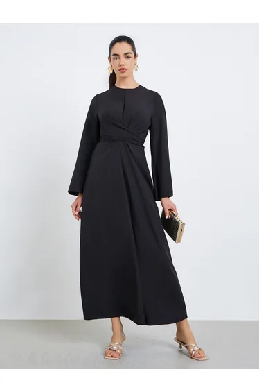 Women Black A-Line Wrap Midi Dress
