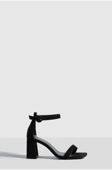 Wide Fit Round Buckle 2 Part Block Heels - black