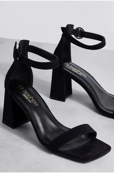 Wide Fit Round Buckle 2 Part Block Heels - black