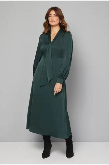 Green Satin Neck Dress