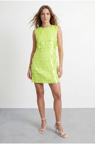 Fringe Sequin Shoulder Pad Mini Dress