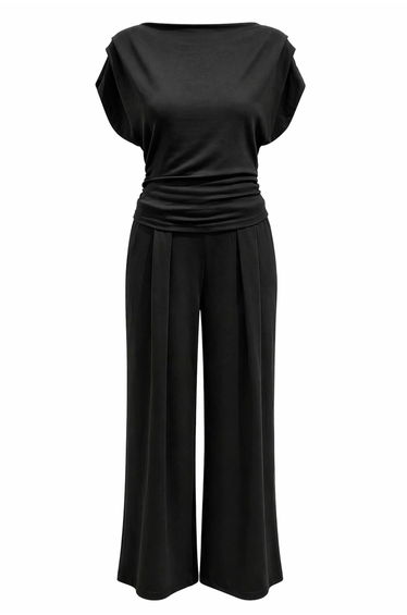 MIXRAY High Waist Wide Leg Knit Co-Ord Set with Boat Neck