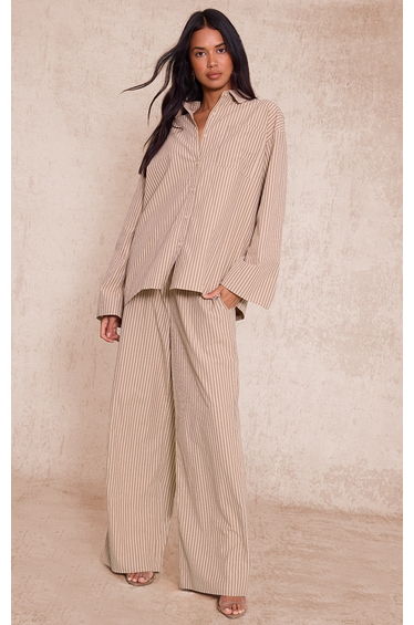 Stone Pinstripe Wide Leg Trouser