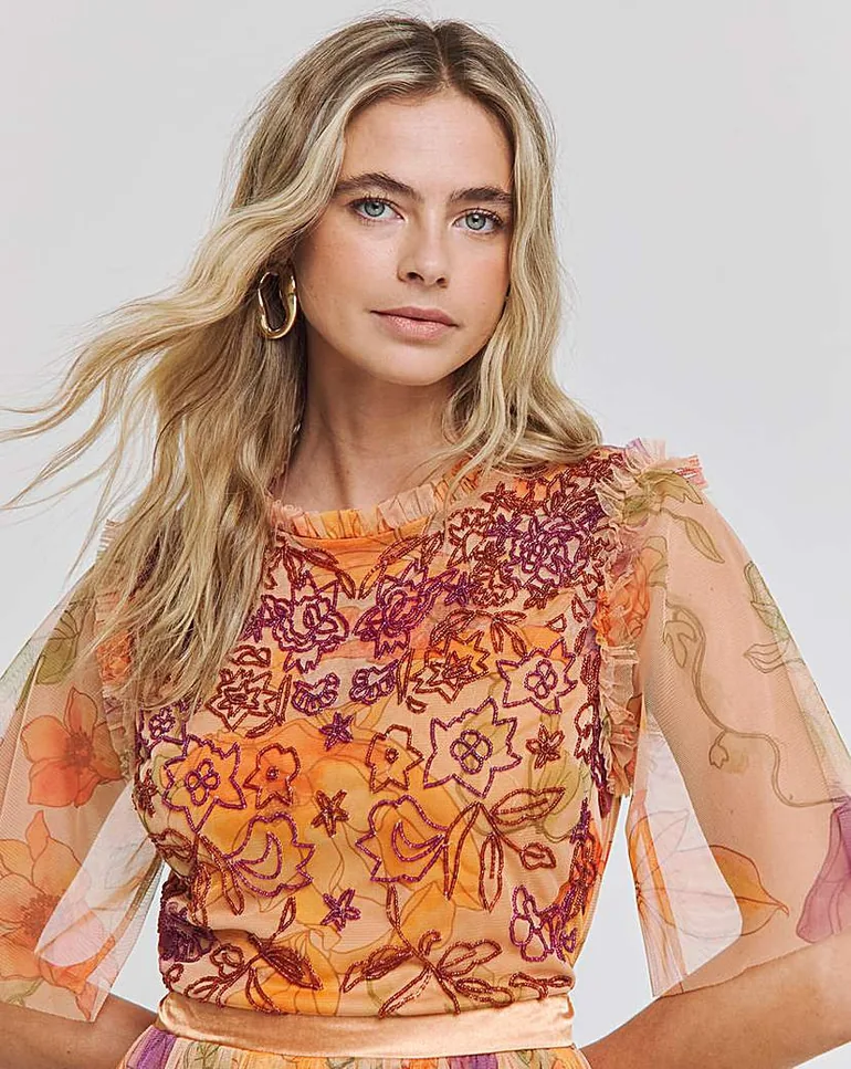 joanna hope beaded dress 4211 Primavera – V-Neck Beaded Short Dress main image 1