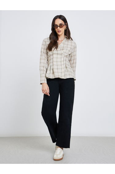 Women Beige Checked Wrap Shirt