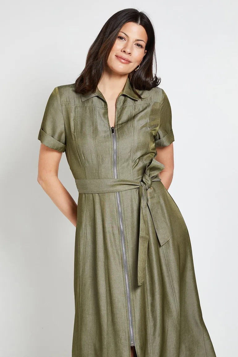 Denim Look Zip Shirt Dress - 1