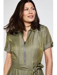 Denim Look Zip Shirt Dress - 3