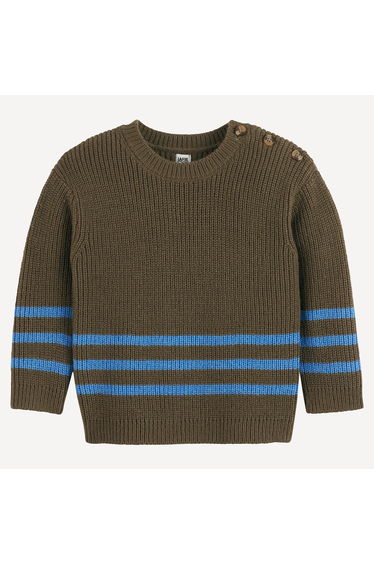 Striped Chunky Knit Jumper/Sweater with Crew Neck