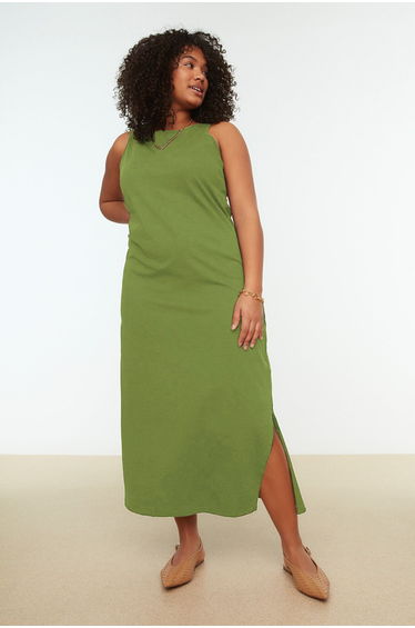 Green Jersey Knit Plus Size Dress