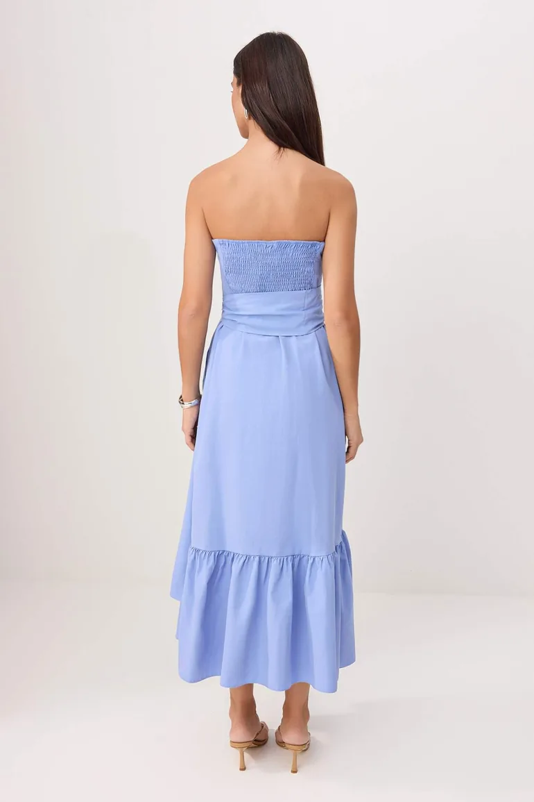 Blue Floral Belted Gipeli Midi Woven Dress - 3