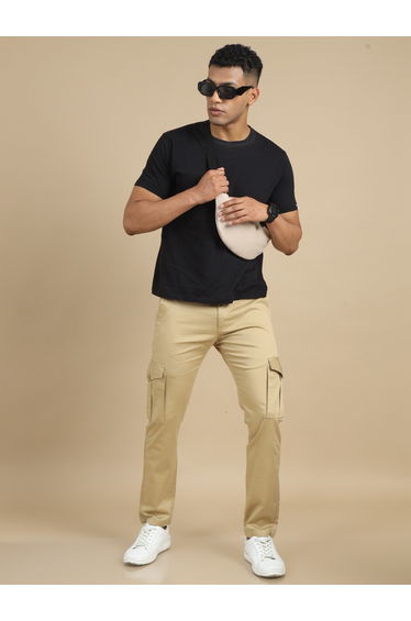 Men Beige Smart Slim Fit Cargo Pants