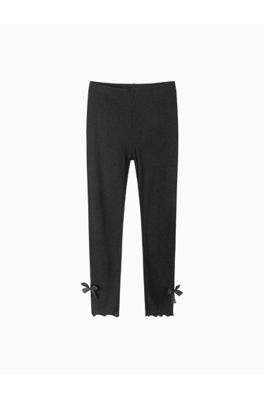 Girls' Ribbed Leggings With Side Bow Detail