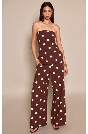 Dark Brown Polka Dot Cotton Bandeau Flowy Top