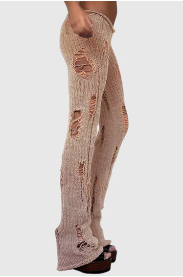 Djedefre Ripped Knit Pants In Camel