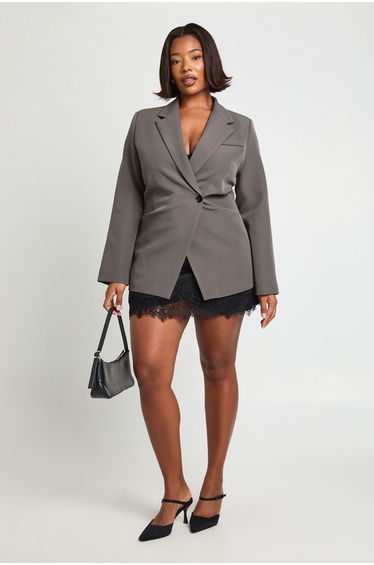 Plus Ruched Waist Blazer - grey
