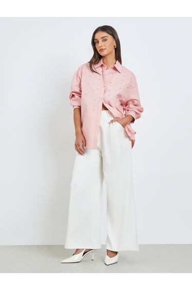 Pink Pearl Embellished Relaxed Fit Shirt