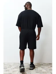 Black Men's Plus Size Regular/Regular Fit Color Block Detailed Shorts. - 3