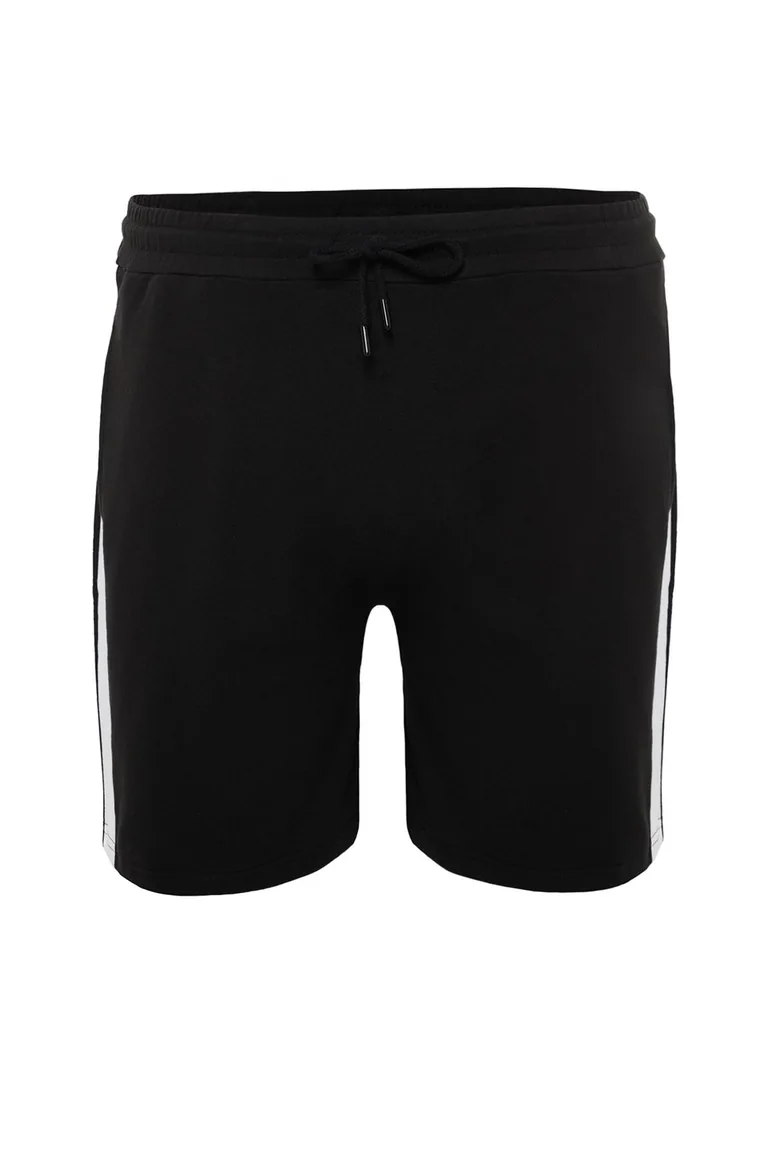 Black Men's Plus Size Regular/Regular Fit Color Block Detailed Shorts. - 8