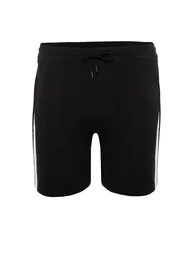 Black Men's Plus Size Regular/Regular Fit Color Block Detailed Shorts. - 8