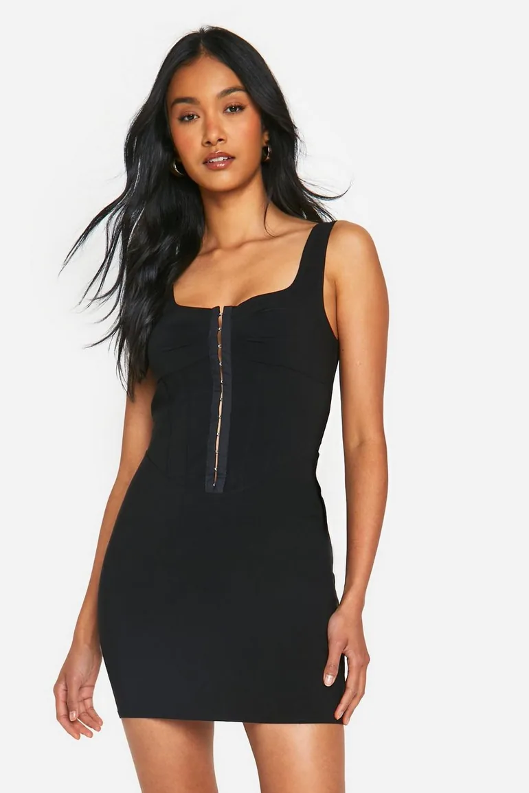 Shop Corset Bengaline Strappy Bodycon Dress - black Online in Oman