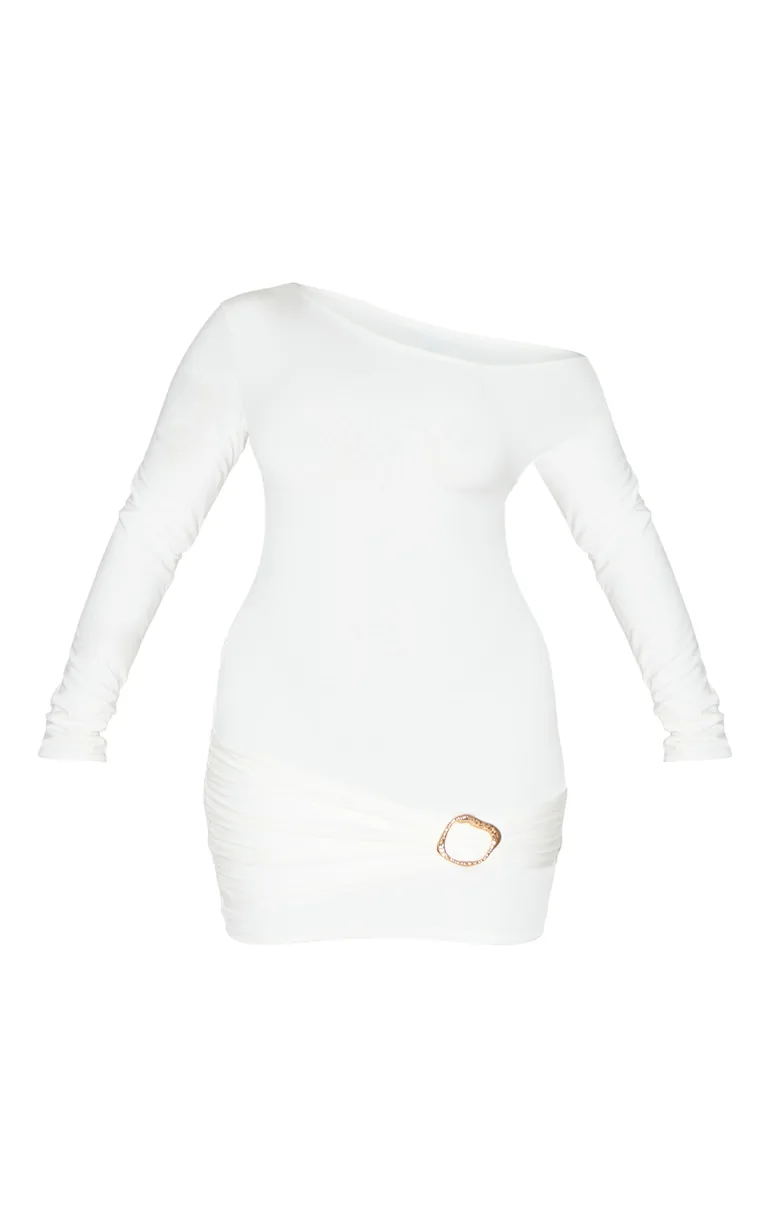 Shape White Off Shoulder Long Sleeve Gold Trim Mini Dress Prettylittlething  White : Party Dresses : VogaCloset Bahrain