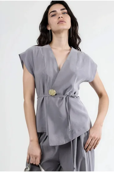 BUSEM V-neck Belted Crepe Waistcoat